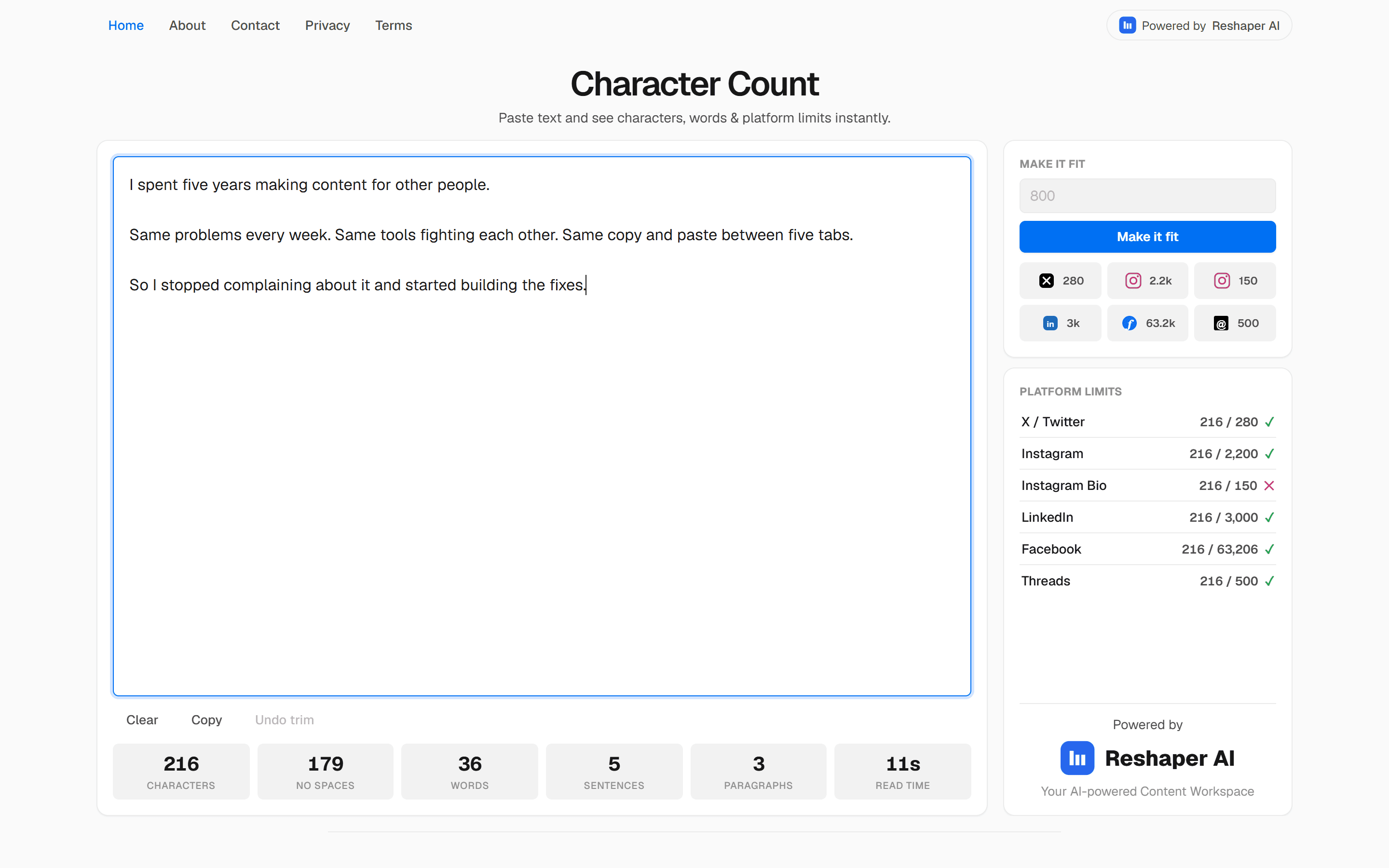 Character Checker interface