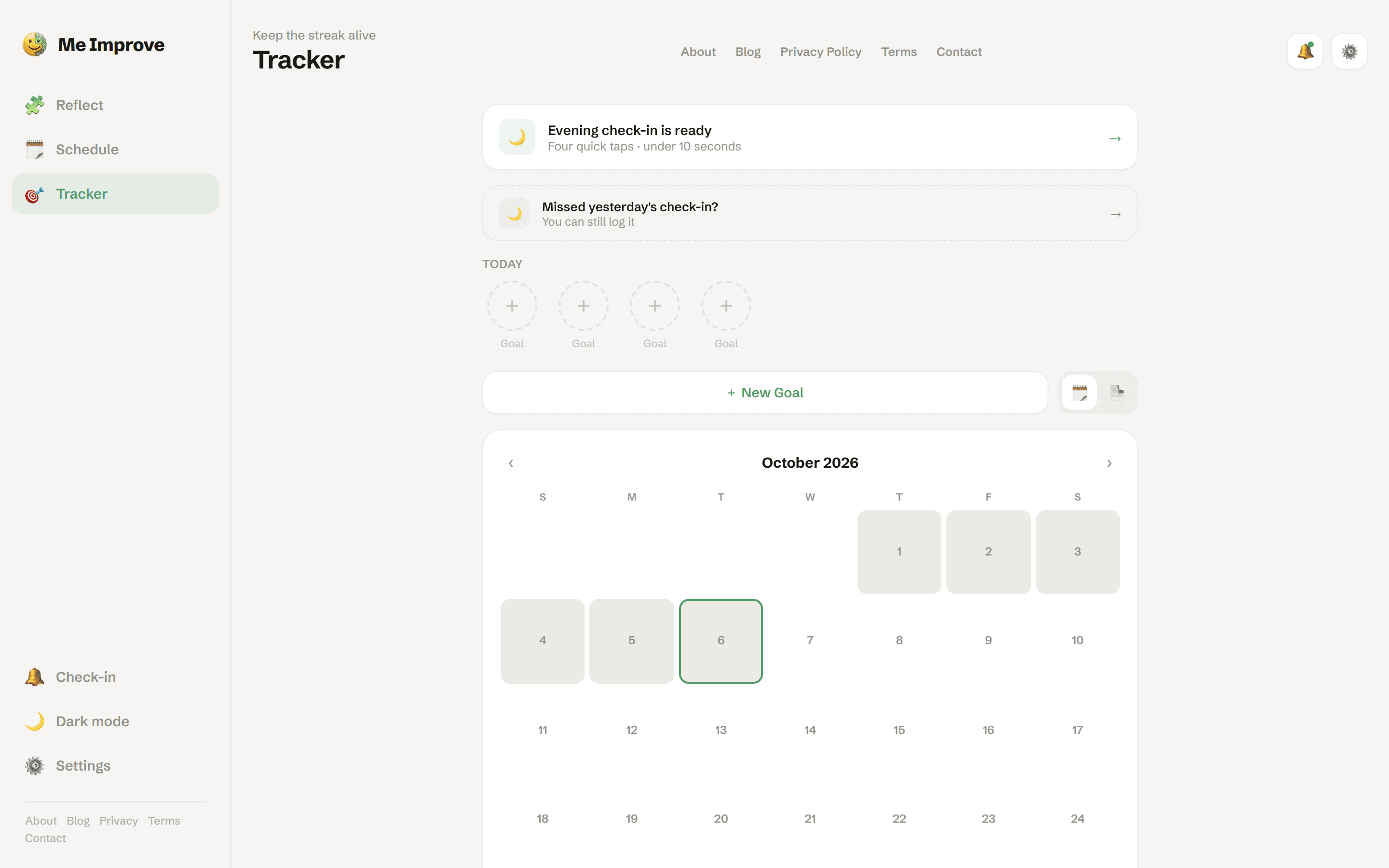 MeImprove interface